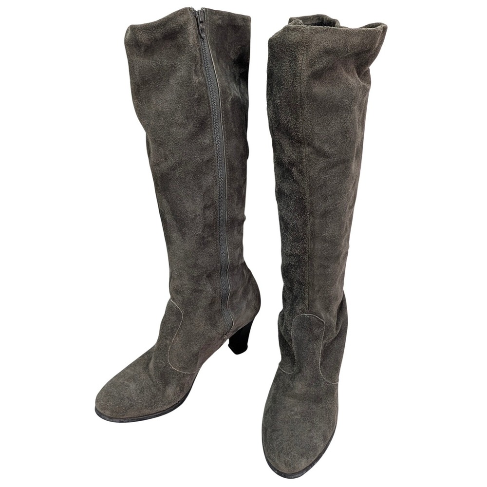 Vtg Deerskin Trading Post Boots Knee High Heel Size 10 Gray Suede Leather Chic